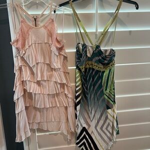 Pink Ruffle Dress and Green Patterned Dress